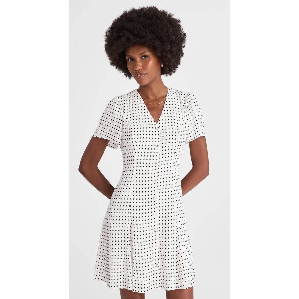 Madewell | NWT Button Front Mini Dress White Black Dot Linear Lighthouse | Sz 14
